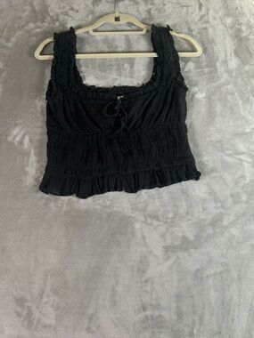 Princess Polly Black Smocked Square-Neck Crop Tank Top
